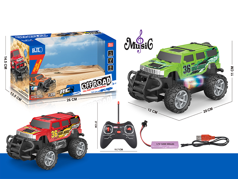 1:20 4CH Remote Control Hummer Off-Road Vehicle With Colorful Lights And Music