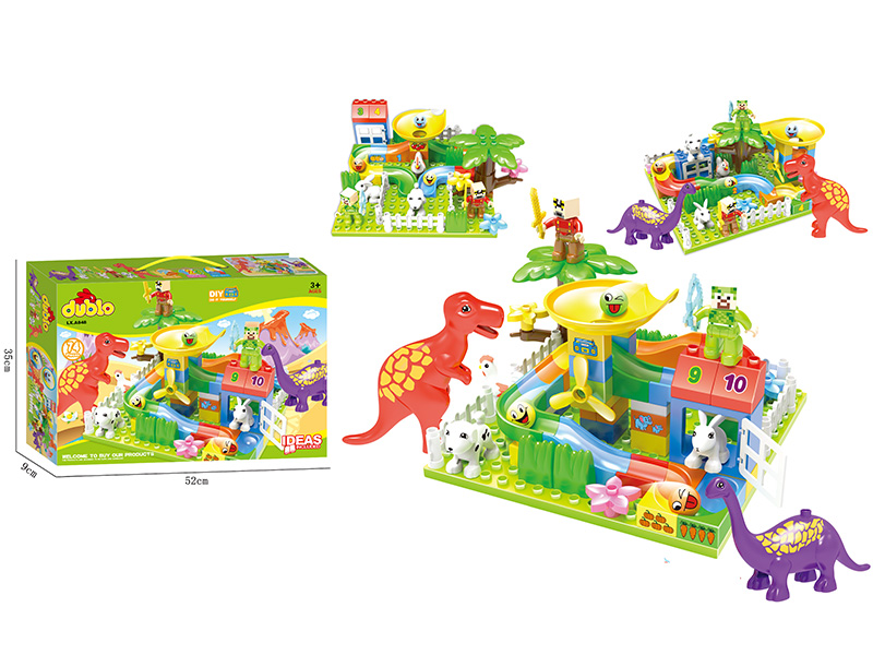 Jurassic Dinosaur Slide Building Blocks (With 7 Dolls)74pcs