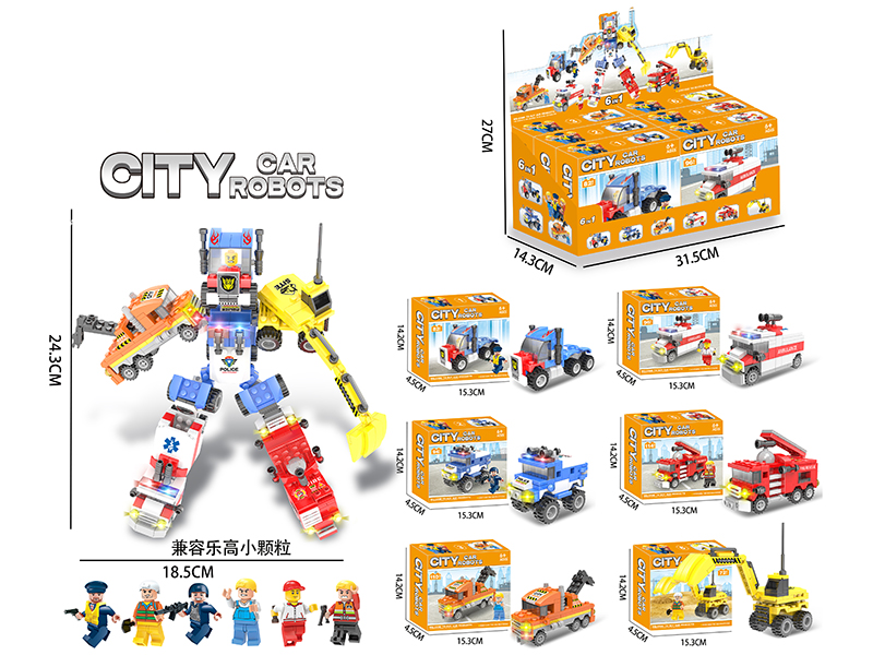 City Car Robots 6 In 1 Building Blocks(Including 6 Dolls)568PCS