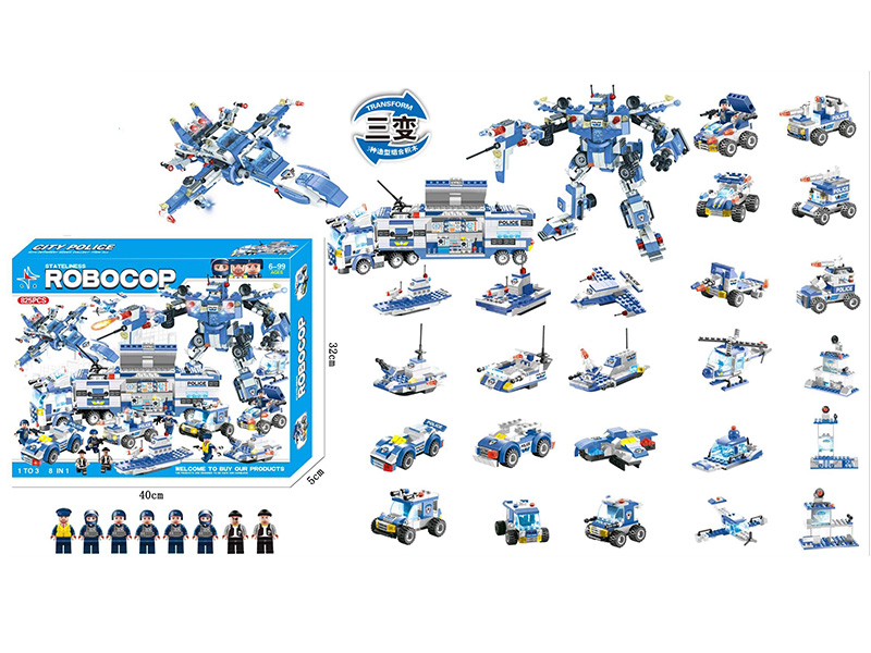 Stateliness Robocop Building Blocks 825pcs 8 In 1,1 To 3