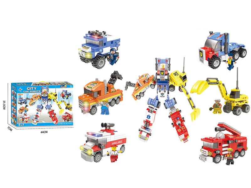 City Car Robots 6 In 1 Building Blocks(Including 6 Dolls) 570pcs