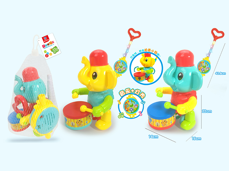 Hand Push Elephant Drummer Beating Drum (Light & Music)