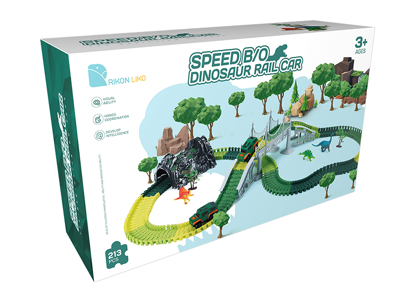 Speed Electric Dinosaur Rail Car (No Glow-In-The-Dark, 213PCS, 2 Cars)