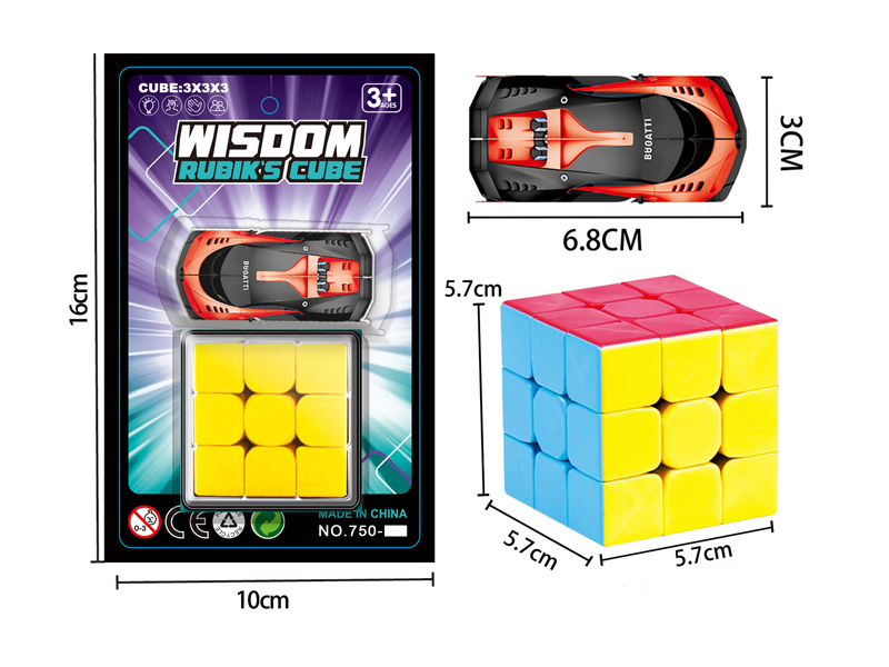 3Rd Order Solid Colored Rubik'S Cubel+Alloy Car