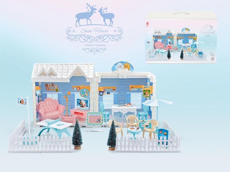 DIY Ice And Snow Cottage Villa Toys With Color Light