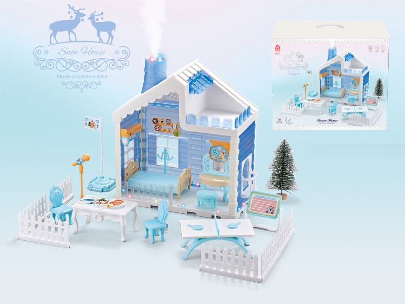 DIY Ice And Snow Cottage Villa Toys With Color Light (Chimney With Light, Spray)