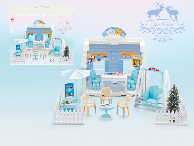 DIY Ice And Snow Cottage Villa Toys With Color Light