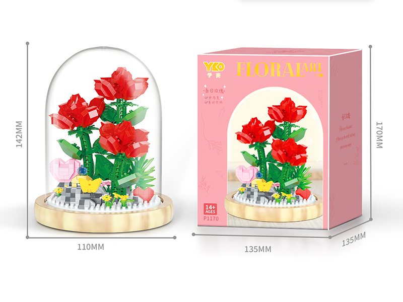 Rose Building Blocks(With Transparent Cover + Wooden Base)