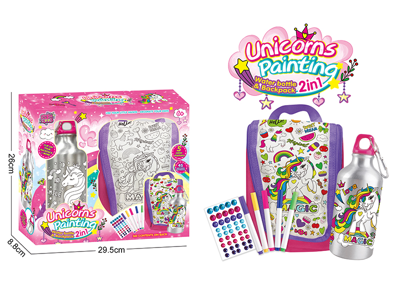 2 In 1 Unicorn Series Graffiti Water Bottle+Handbag