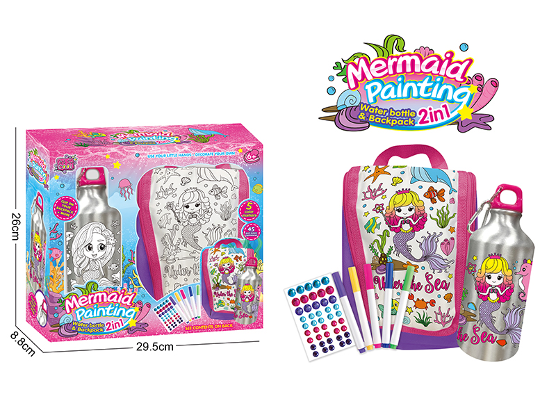 2 In 1 Mermaid Series Graffiti Water Bottle+Handbag