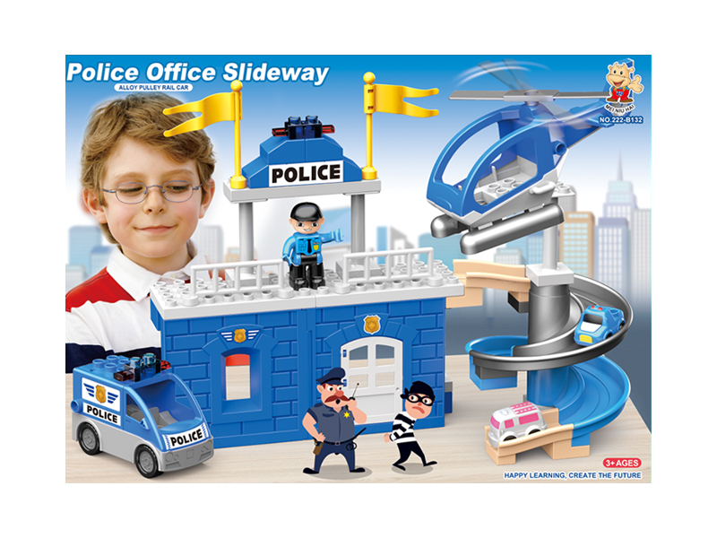 Police Station Building Blocks With Alloy Pulley Cars