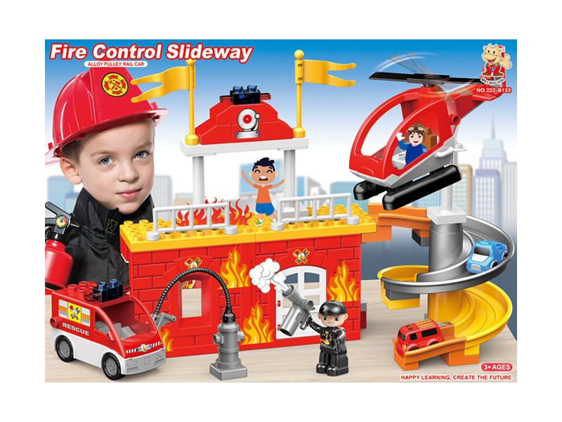 Fire Rescue Building Block With Alloy Pulley Car