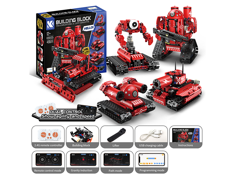 495+Pcs 5 In 1 App Programming Robot Stunt Vehicle Building Blocks