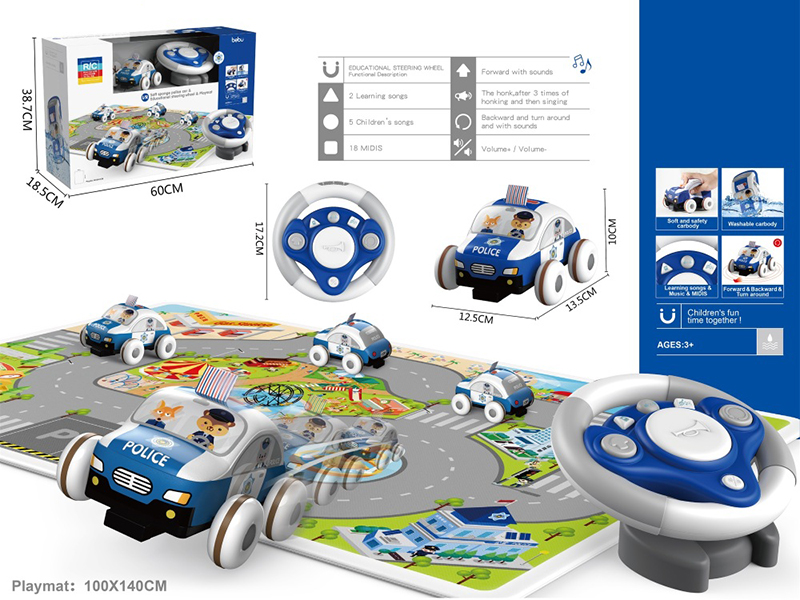 Infrared Remote Control Fabric Police Car with 1 * 1.4 Meter Crawling Pad Set