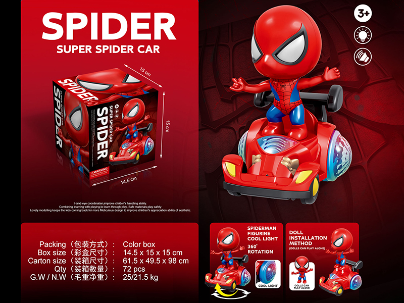 B/O Rotating Spider Man Karting With Lights And Music