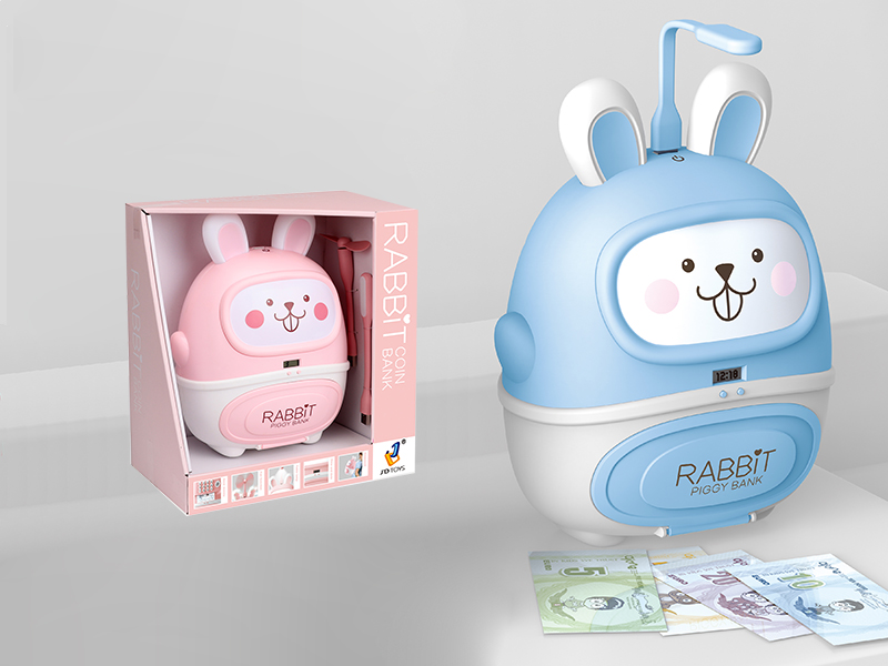 Cute Rabbit Piggy Bank(Table Lamp + Fan + Clock)Blue