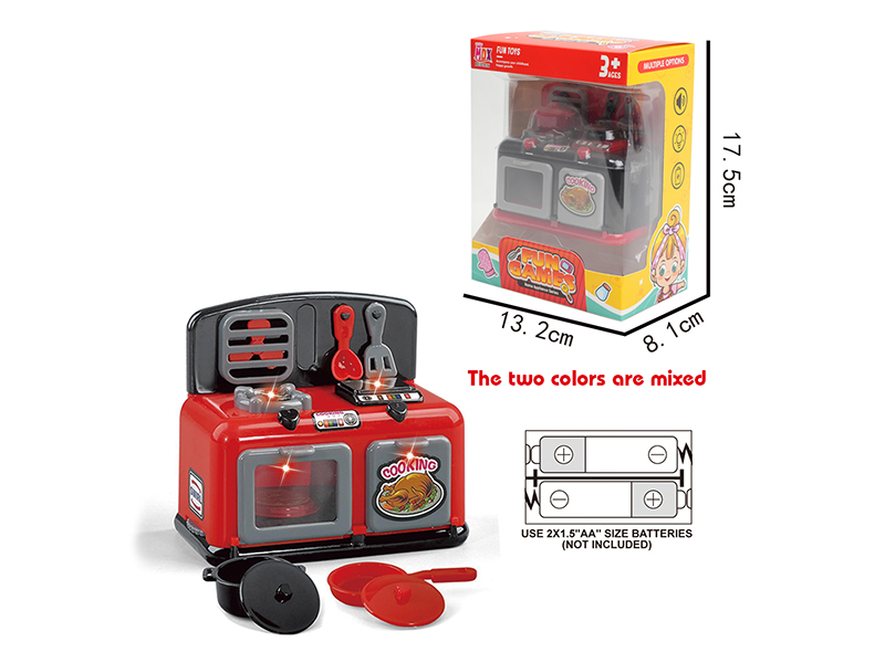 Mini B/O Simulation Kitchen With Lights,Sound,Rotating Function(Black Red)