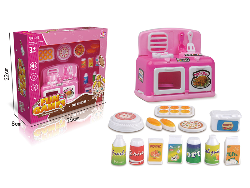 Mini B/O Simulation Kitchen With Lights,Sound,Rotating Function(Pink)