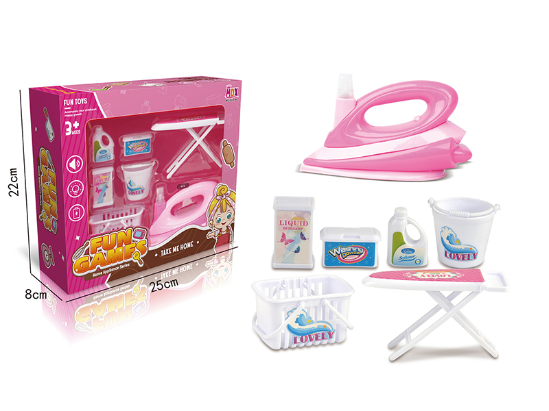 Mini Simulation Electric Iron Set With Lights,Sound,Spray (Pink)