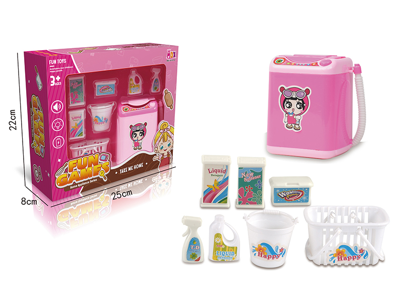 Mini Electric Simulation Washing Machine Set,Can Add Water(Pink)