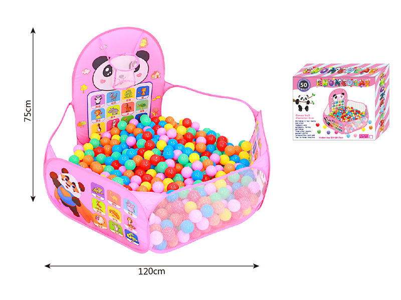 Panda Pattern Pink Ocean Ball Pool With Basketball Hoop