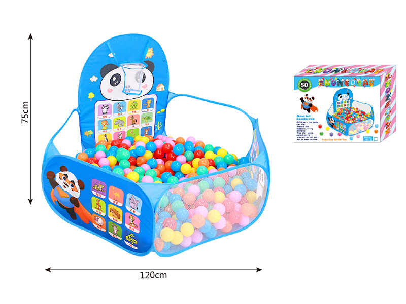Panda Pattern Blue Ocean Ball Pool With Basketball Hoop