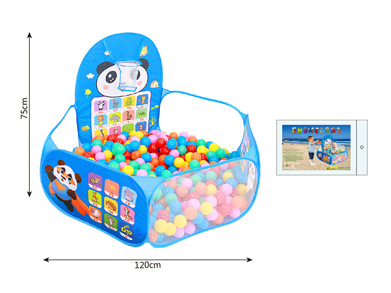 Panda Pattern Blue Ocean Ball Pool With Basketball Hoop