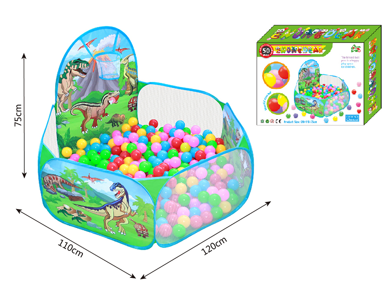 Cartoon Dinosaur Ocean Ball Pool With Basketball Hoop + 50 Balls