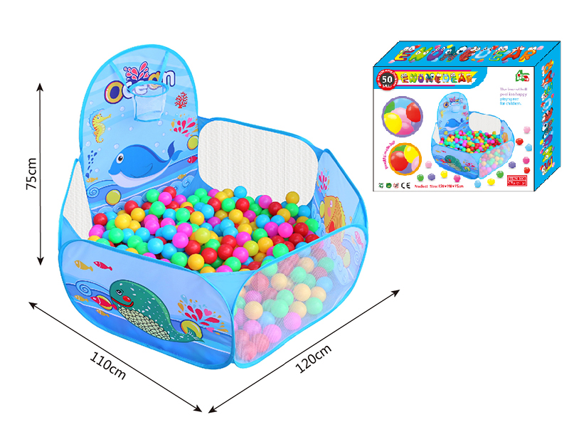 Ocean Theme Ball Pool With Basketball Hoop + 50 Balls