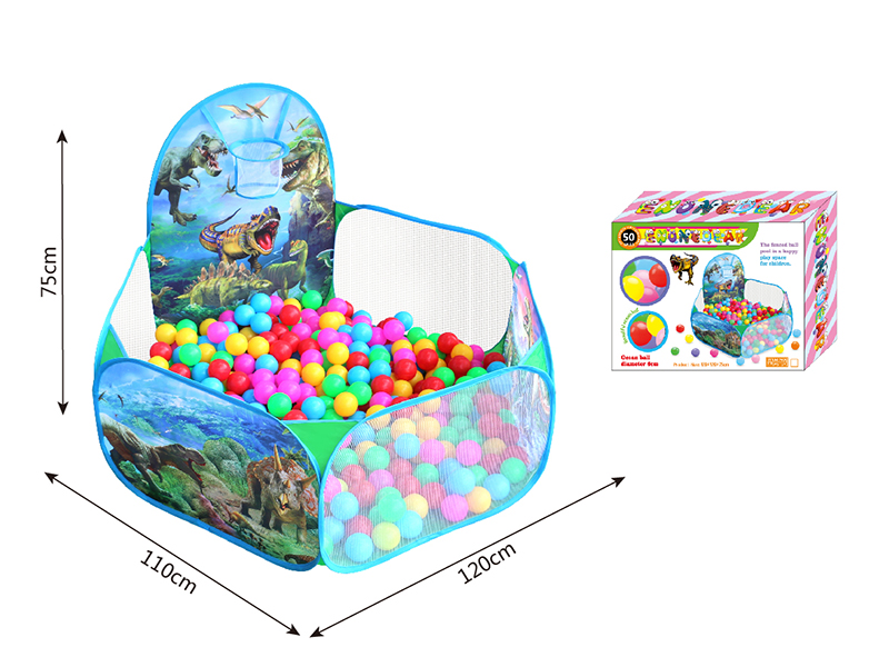 Dinosaur Ocean Ball Pool With Basketball Hoop + 50 Balls