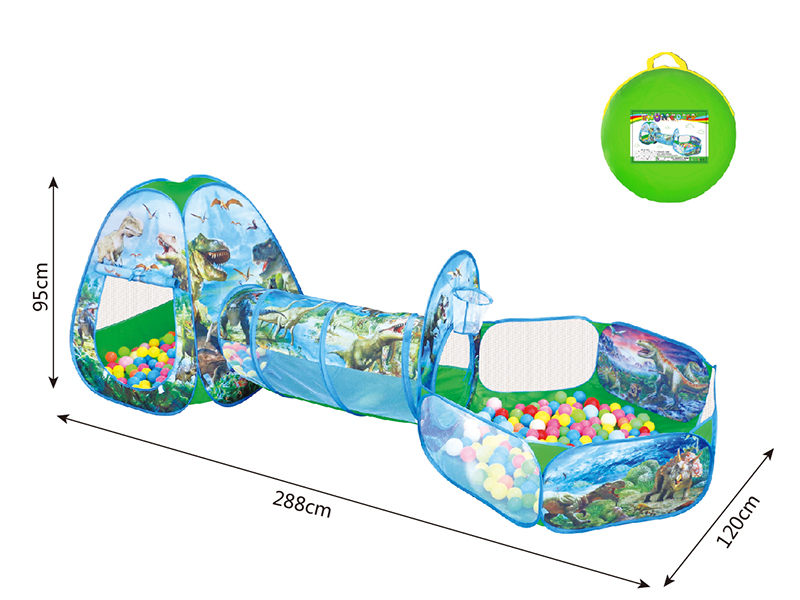 3 In 1 Dinosaur Play Tent + Crawl Tunnel + Ball Pool