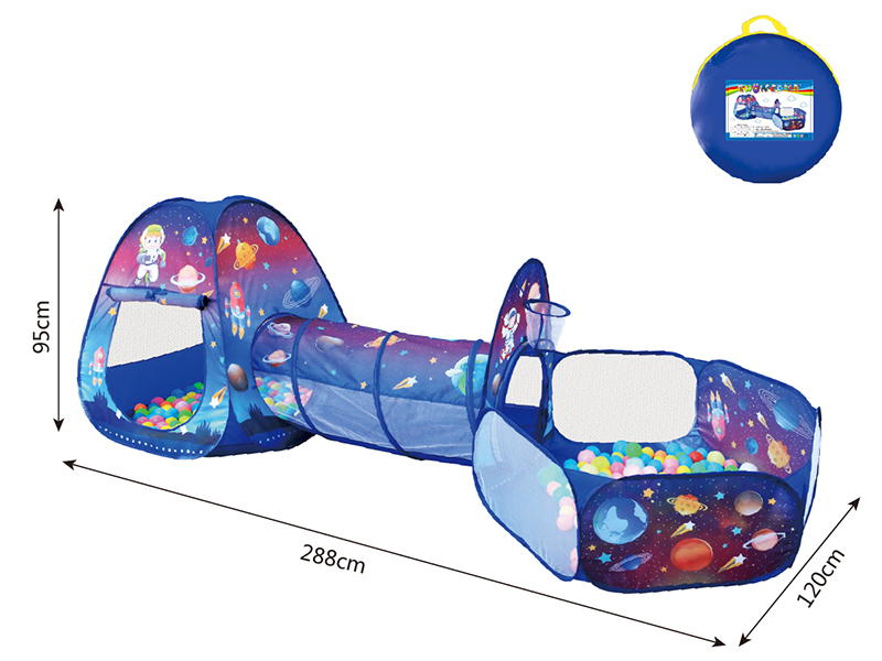 3 In 1 Space Theme Play Tent + Crawl Tunnel + Ball Pool