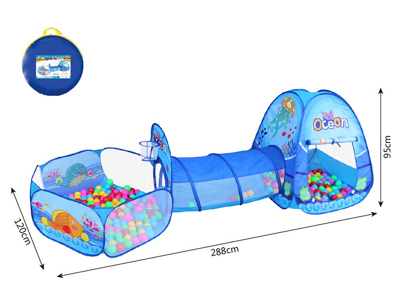 3 In 1 Ocean Theme Play Tent + Crawl Tunnel + Ball Pool