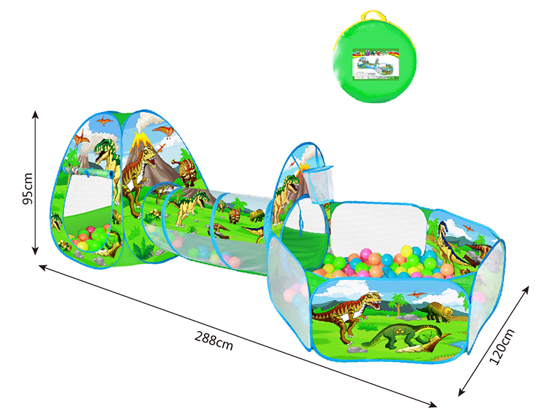 3 In 1 Dinosaur Play Tent + Crawl Tunnel + Ball Pool
