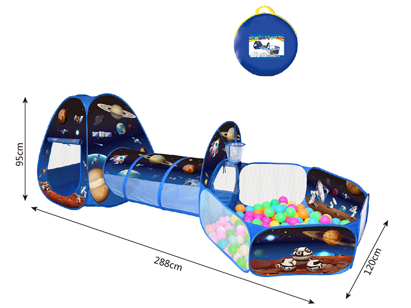 3 In 1 Space Theme Play Tent + Crawl Tunnel + Ball Pool