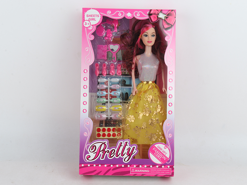 11 Inch Solid Doll+Shoes+Nail Stickers+Comb Mirror