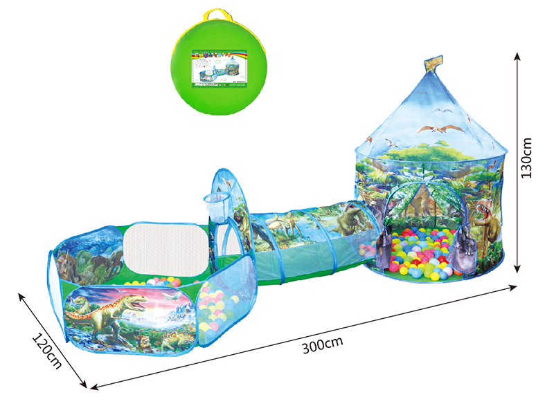 3 In 1 Dinosaur Yurt Tent + Crawl Tunnel + Ball Pool