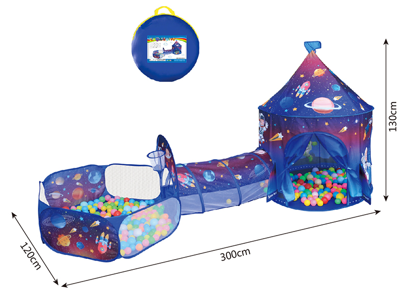 3 In 1 Space Theme Yurt Tent + Crawl Tunnel + Ball Pool