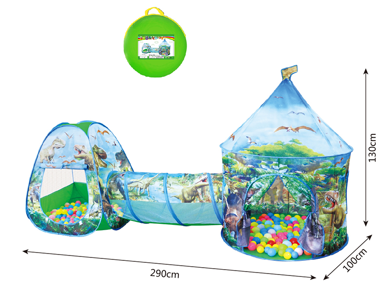 3 In 1 Dinosaur Yurt Tent + Crawl Tunnel + Pagoda Tent