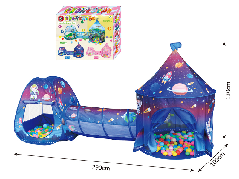 3 In 1 Space Theme Yurt Tent + Crawl Tunnel + Pagoda Tent  + 60 Balls
