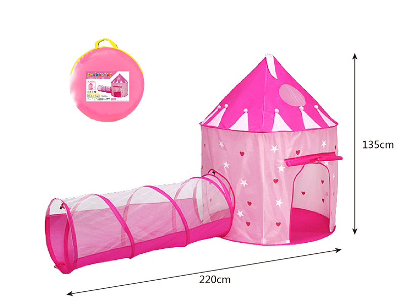 Star Pattern Pink Mongolian Yurt Tent + Crawl Tunnel 2 In 1 Tent