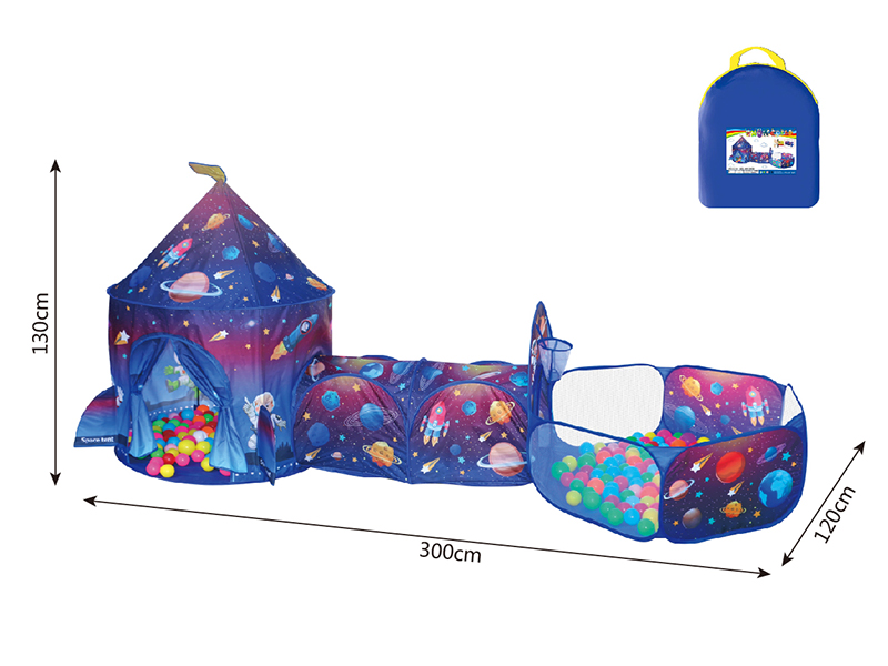 Space Mongolian Yurt Tent + Crawl Tunnel + Ball Pool With Basketball Hoop 3 In 1 Tent