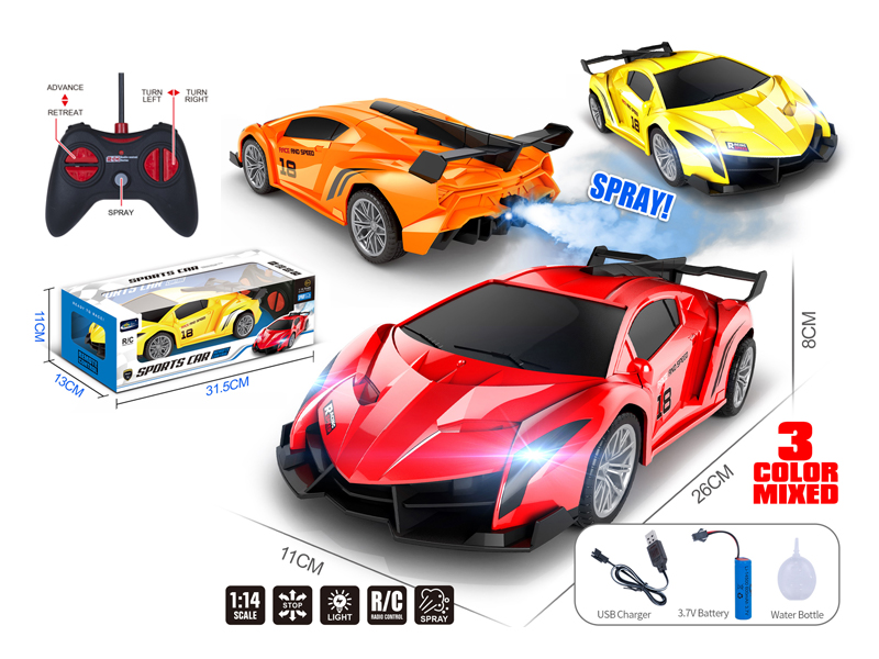 1:14 5Ch R/C Uv Painted Sports Car With Light Spray