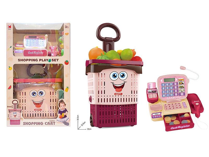 Supermarket Cash Register And Lift Shopping Cart Set