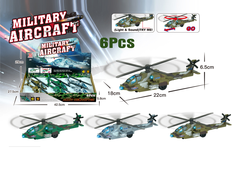6PCS Alloy Pull Back Camouflage Helicopter With Sound And Light