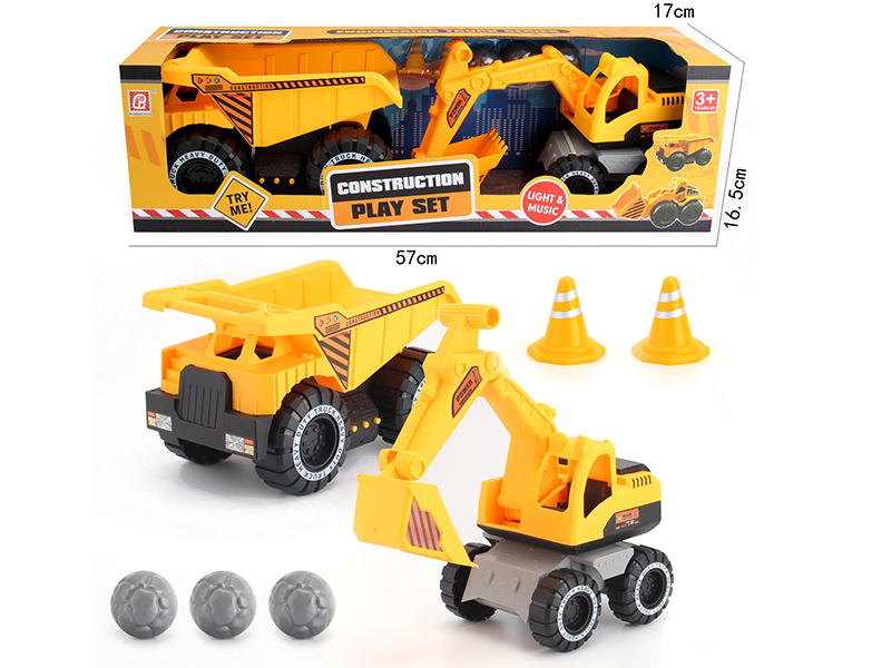 Friction Engineering excavator With Light And Music + Slide Dump Truck