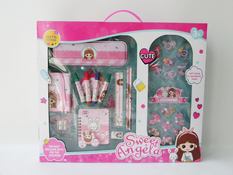 Stationery Set + 7 Pairs Ear Stud + 7 Pairs Rings