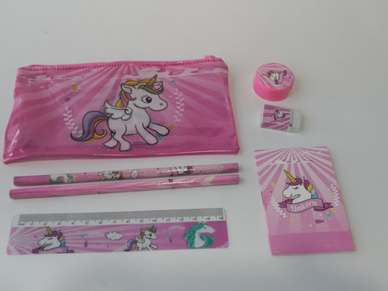 Unicorn Stationery Bag (Notebook +2 Pencils +1 Pencil Sharpener +1 Eraser +1 Ruler)