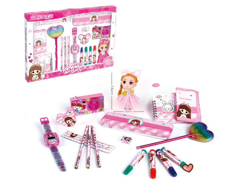 Stationery Set + Camera + Electronic Watch + Mini Doll With Key Chain