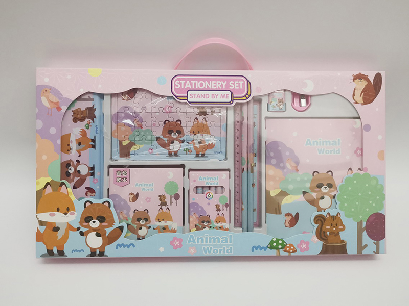 Building Blocks + Jigsaw Puzzle Stationery Set -Animals World